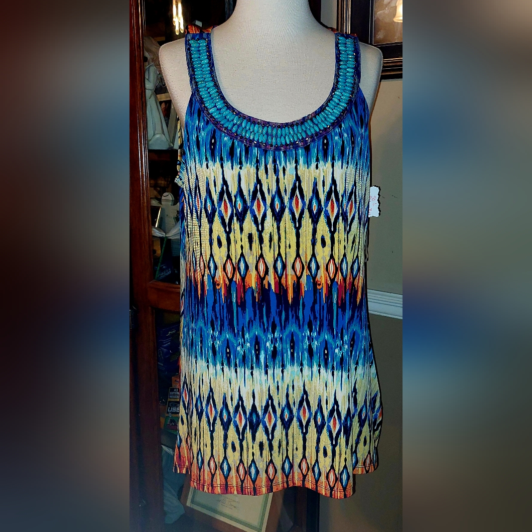Beautiful Sz L Fashion Bug Tank Style Top With Beaded Neckline